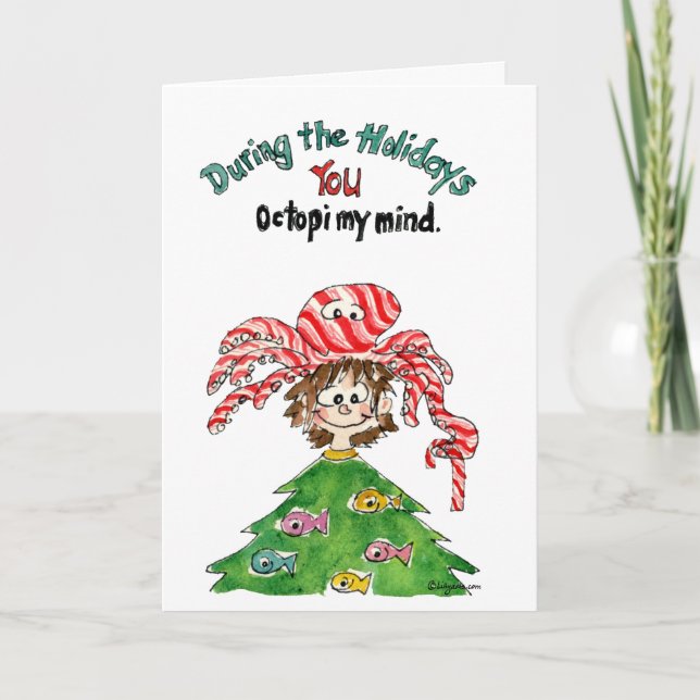 Cartoon Octopus Christmas Card (Front)