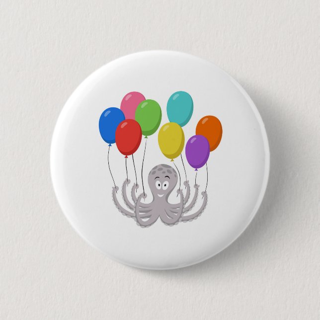 Cartoon Octopus Colorful Balloons 2 Inch Round Button (Front)