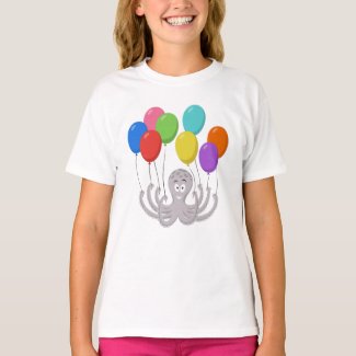 Cartoon Octopus Colorful Balloons Girl 