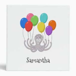 Cartoon Octopus Colorful Balloons School Binder 