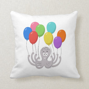 Cartoon Octopus Colourful Balloons Throw Pillow