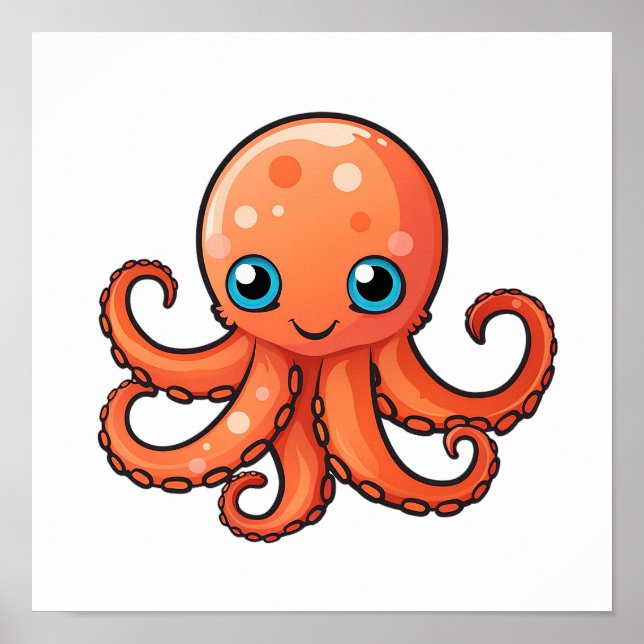 Cartoon octopus illustration poster (Front)