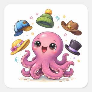 Cartoon octopus juggling hats Sticker