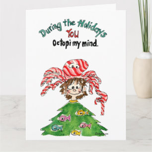 Cartoon Octopus Large Christmas Card