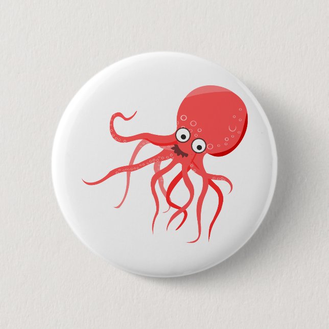 Cartoon octopus orange red sea 2 inch round button (Front)
