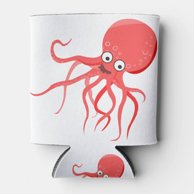 Cartoon octopus orange red sea can cooler (Front)