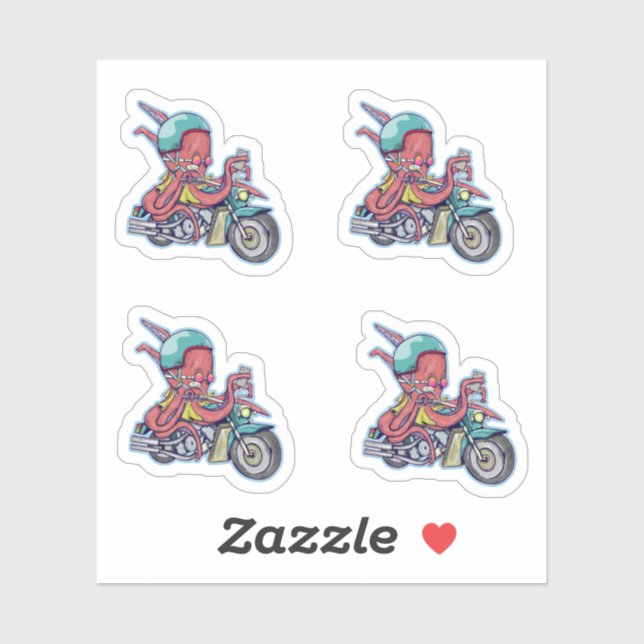 CARTOON OCTOPUS RIDING A MOTORCYCLE (Sheet)