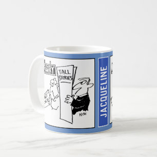 Cartoon of 2 Men in a Library Reading Books. Funny Coffee Mug