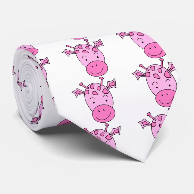 Cartoon of a Pink Giraffe Tie (Rolled)