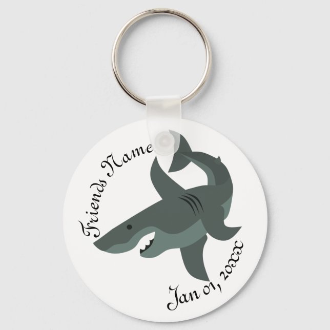 Cartoon of a Scary Great Shark Keychain (Front)