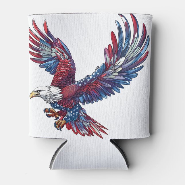 Cartoon of an eagle, 4th of July concept Can Cooler (Front)