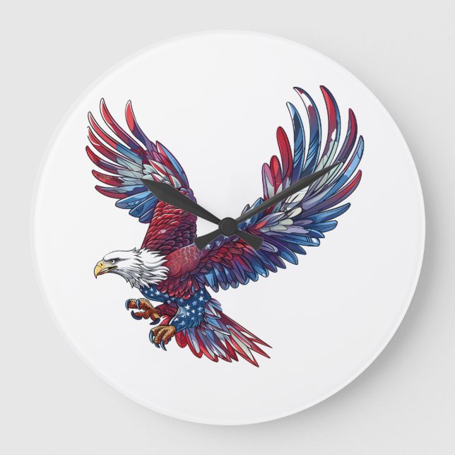 Cartoon of an eagle, 4th of July concept Large Clock (Front)