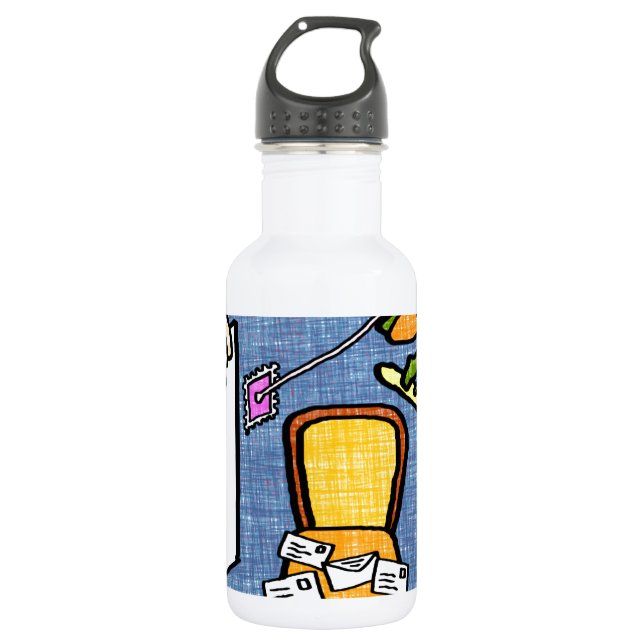 Cartoon of chameleon stamping a letter 532 ml water bottle (Front)