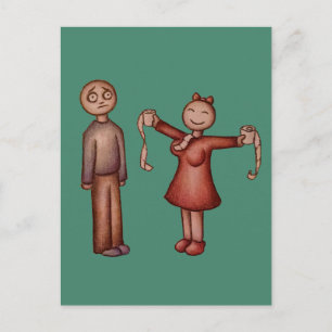 Cartoon of Girl Stuffing Shirt with Toilet Paper Postcard