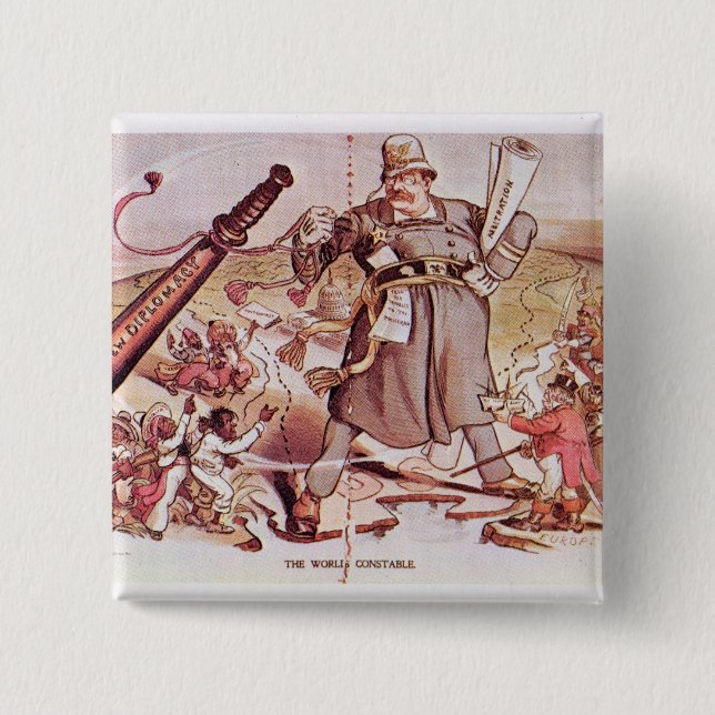 Cartoon of President Roosevelt 2 Inch Square Button (Front)
