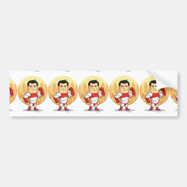 Cartoon of Superhero Bumper Sticker (Front)