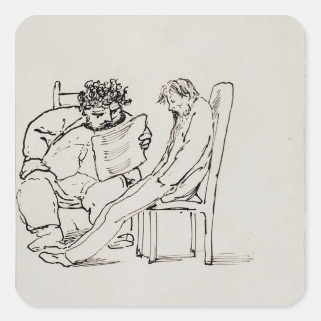 Cartoon of William Morris (1834-96) reading poetry Square Sticker (Front)