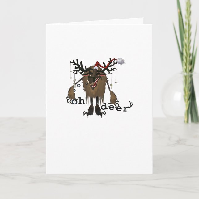 Cartoon Oh Deer Funny Reindeer Holiday Gamer Gift Card (Front)