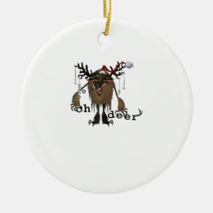 Cartoon Oh Deer Funny Reindeer Holiday Gamer Gift Ceramic Ornament