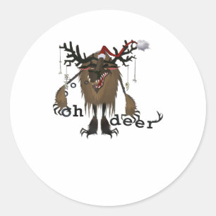 Cartoon Oh Deer Funny Reindeer Holiday Gamer Gift  Classic Round Sticker
