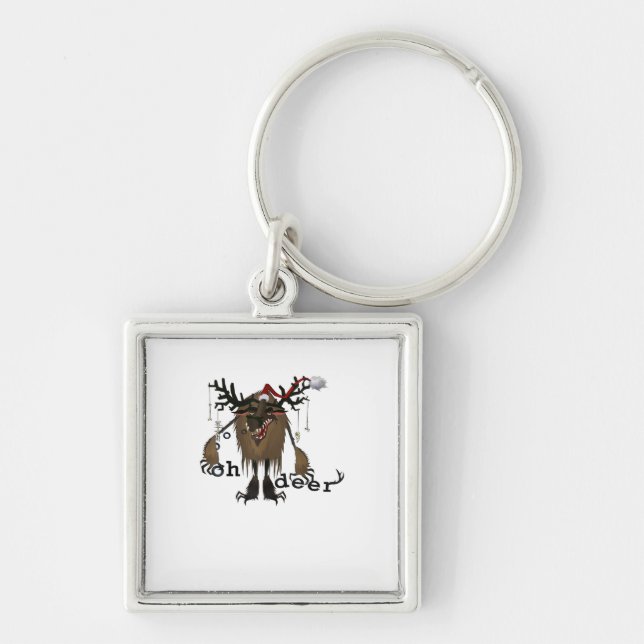 Cartoon Oh Deer Funny Reindeer Holiday Gamer Gift  Keychain (Front)