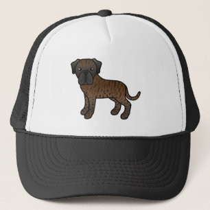Cartoon Old English Mastiff Dog In Brindle Coat Trucker Hat