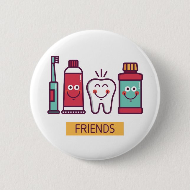 Cartoon Oral Care Friends 2 Inch Round Button (Front)