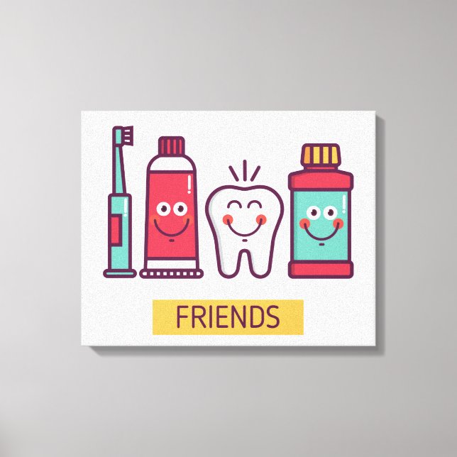 Cartoon Oral Care Friends Canvas Print (Front)