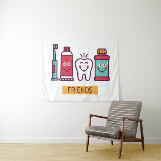 Cartoon Oral Care Friends Tapestry (In Situ (Horizontal))