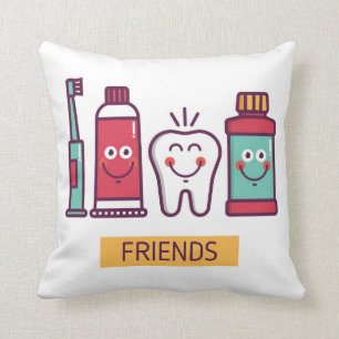 Cartoon Oral Care Friends Throw Pillow
