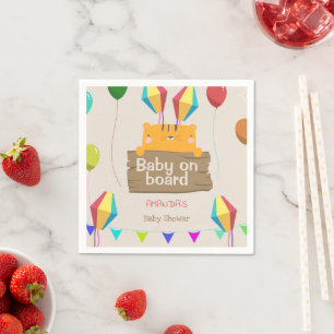 Cartoon Orange Cat Baby Shower Paper Napkin
