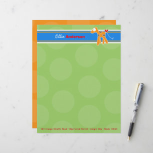 Cartoon Orange Giraffe Green Dots Kid Children Fun Letterhead