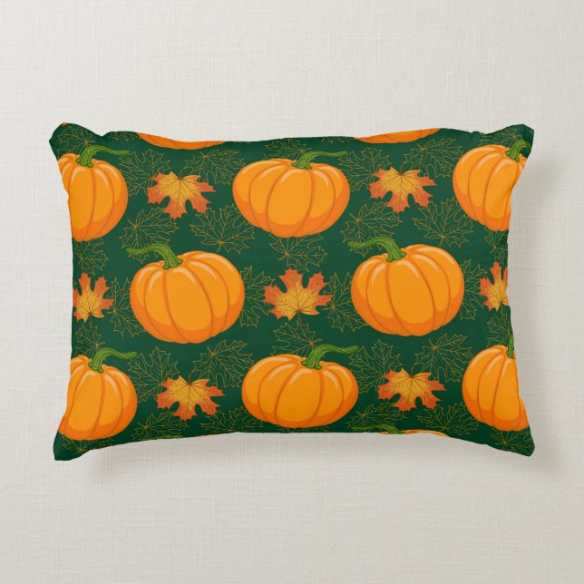 Cartoon orange Pumpkin and Autumn maple falling le Accent Pillow (Front)