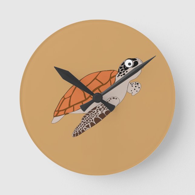 cartoon orange sea turtle round clock (Front)