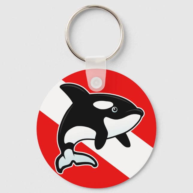 Cartoon Orca Dive Flag Keychain (Front)