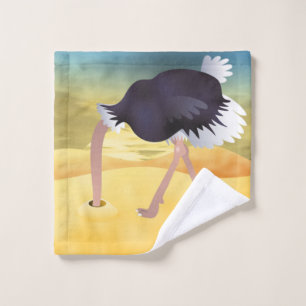 Cartoon Ostrich With Head In Sand Wash Cloth
