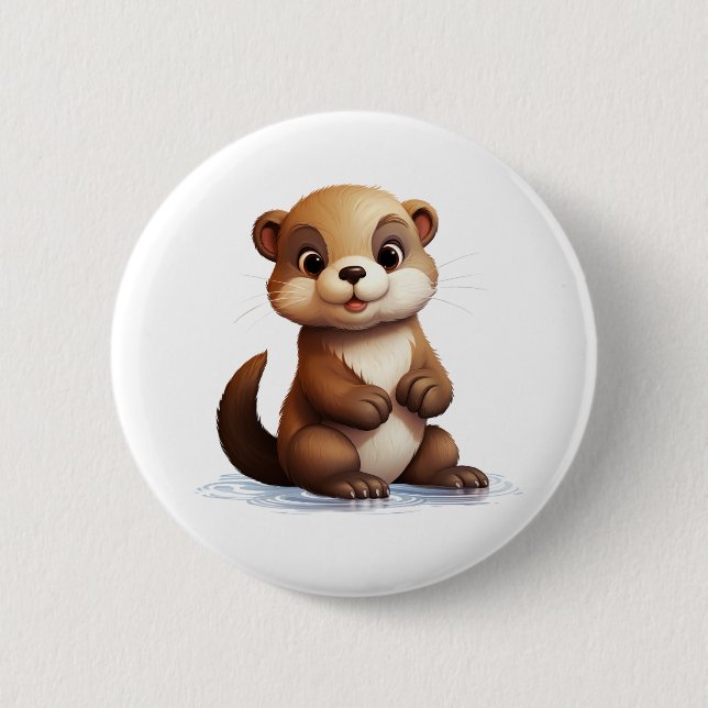 Cartoon otter illustration 2 inch round button (Front)