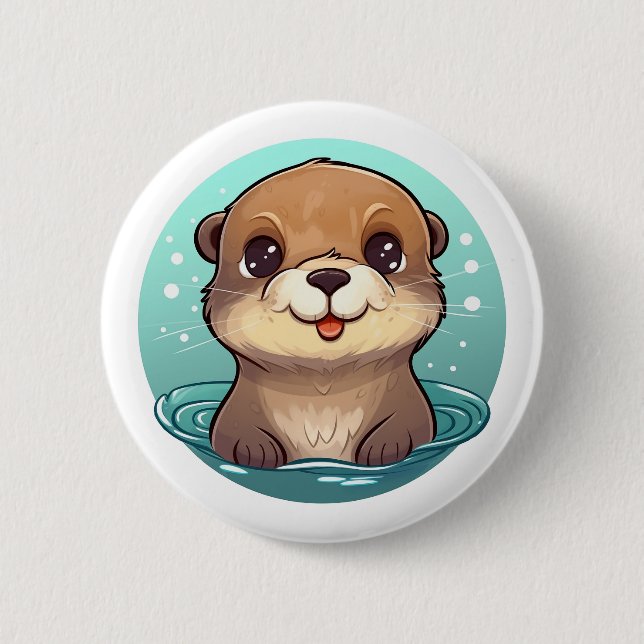 Cartoon otter illustration 2 inch round button (Front)