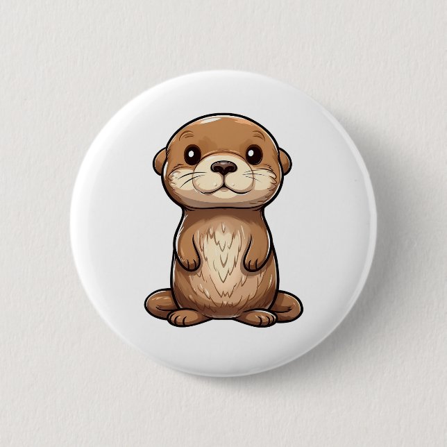 Cartoon otter illustration 2 inch round button (Front)