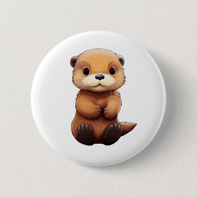 Cartoon otter illustration 2 inch round button (Front)
