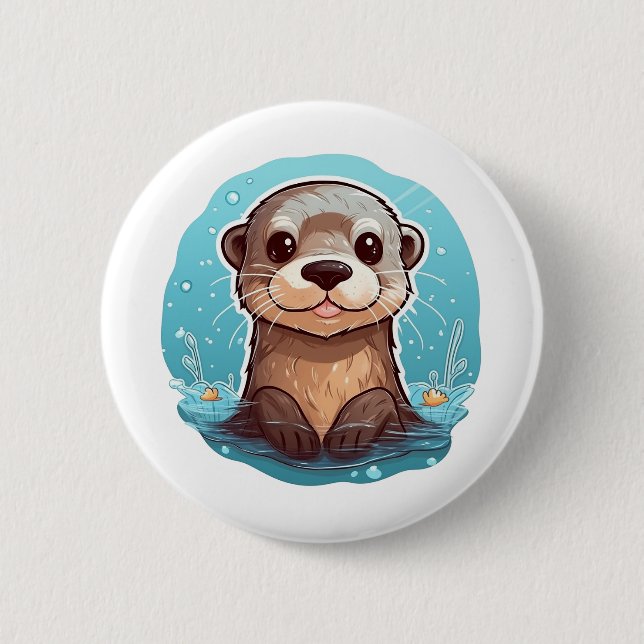 Cartoon otter illustration 2 inch round button (Front)