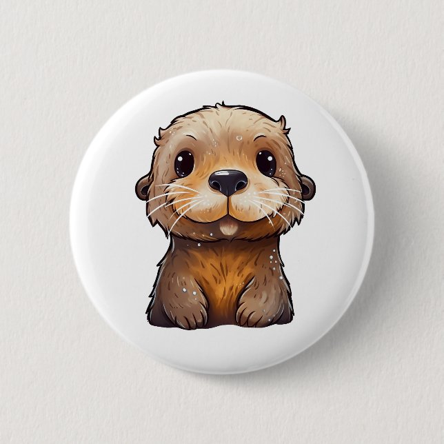 Cartoon otter illustration 2 inch round button (Front)