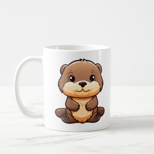 Cartoon otter illustration coffee mug (Left)