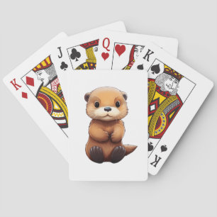 Cartoon otter illustration playing cards