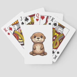 Cartoon otter illustration playing cards