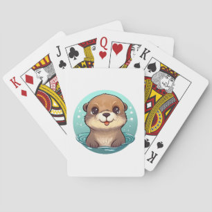 Cartoon otter illustration playing cards