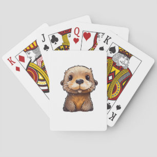 Cartoon otter illustration playing cards