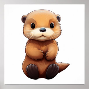 Cartoon otter illustration poster