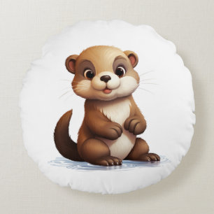 Cartoon otter illustration round pillow
