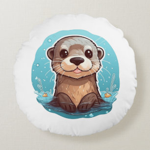Cartoon otter illustration round pillow